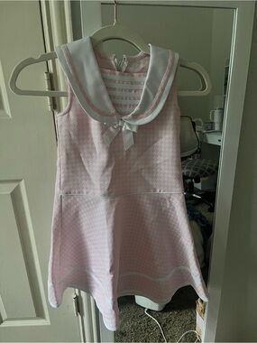 Pink Sailor Collar Girls Dress with Bow